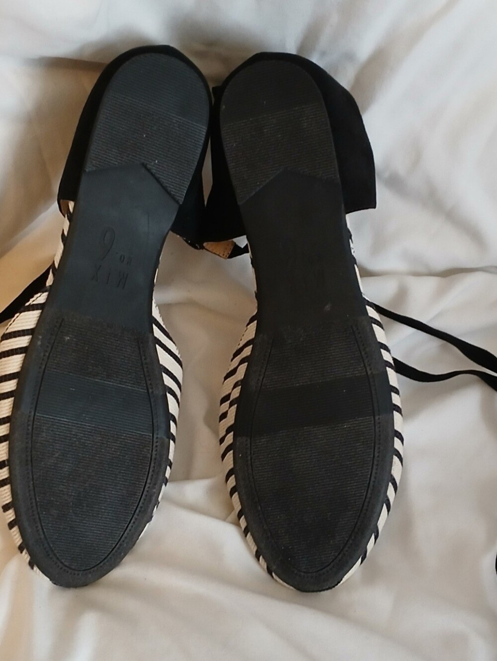 Mix No. 6 Black & White Striped Ankle-Tie Flats - Picture 4 of 7